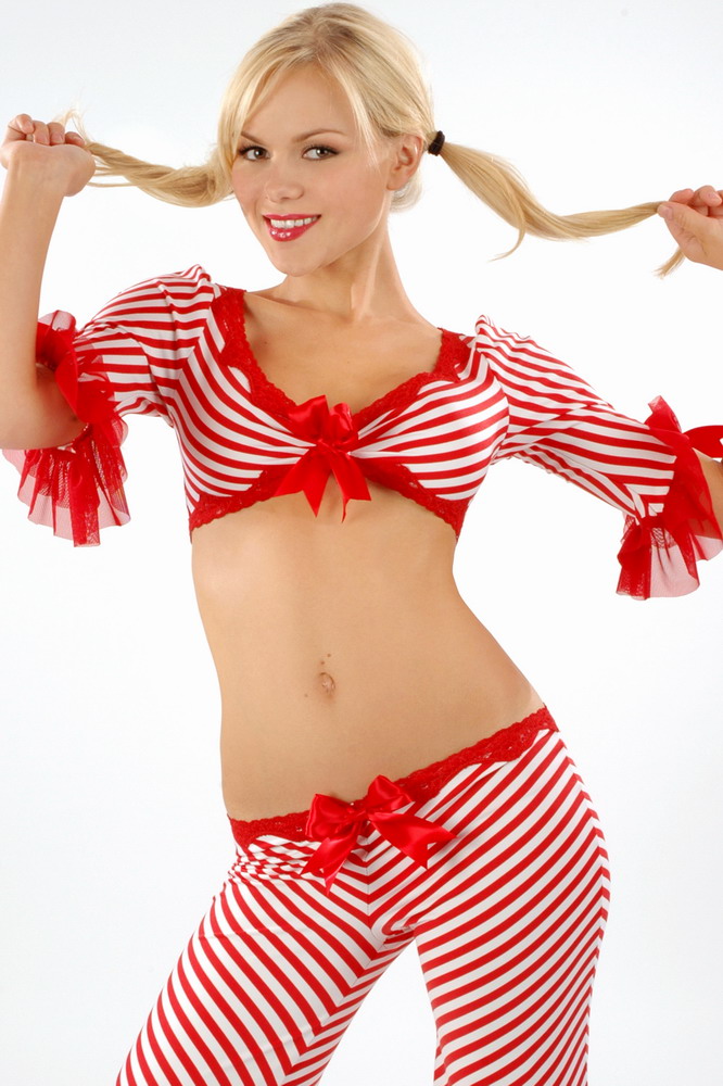 Christmas Costume Sexy Red Stripe Santa Costume - Click Image to Close